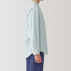 Men's Washed Oxford Stand Collar Long Sleeve Shirt
