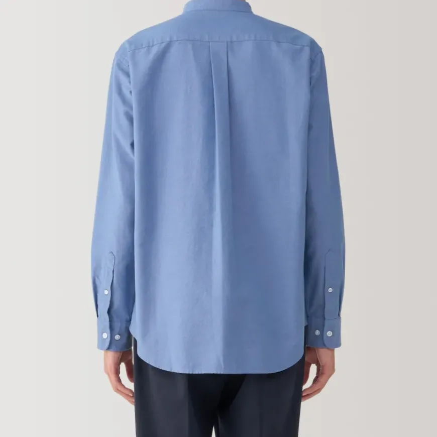 Men's Washed Oxford Stand Collar Long Sleeve Shirt