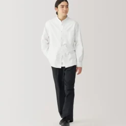 Men's Washed Oxford Stand Collar Long Sleeve Shirt