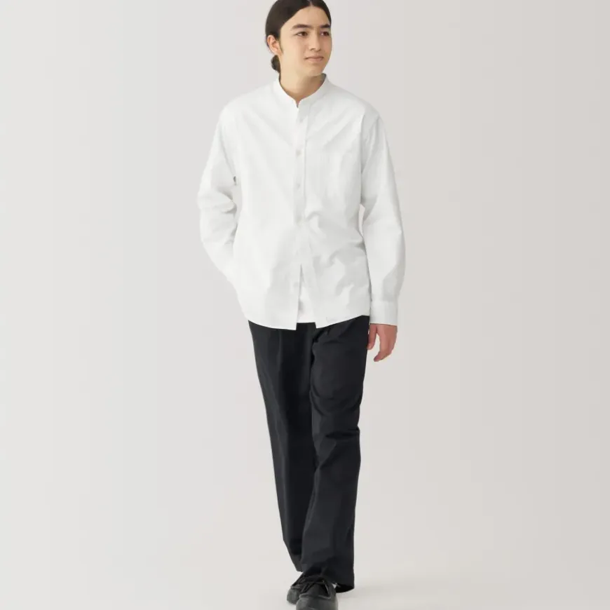 Men's Washed Oxford Stand Collar Long Sleeve Shirt