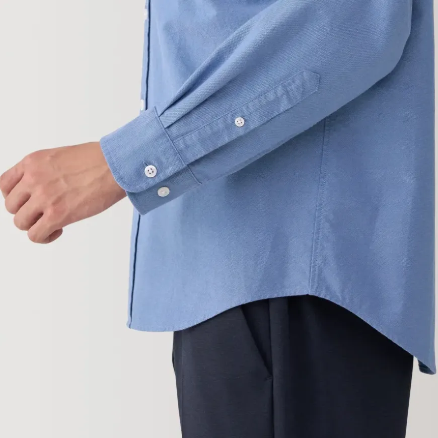 Men's Washed Oxford Stand Collar Long Sleeve Shirt