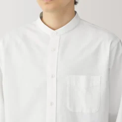 Men's Washed Oxford Stand Collar Long Sleeve Shirt