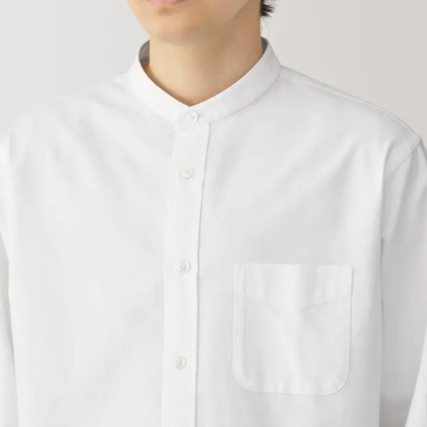 Men's Washed Oxford Stand Collar Long Sleeve Shirt