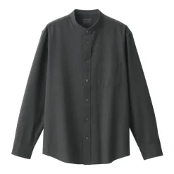 Men's Washed Oxford Stand Collar Long Sleeve Shirt