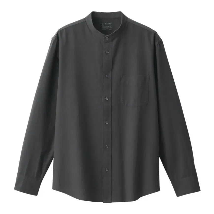 Men's Washed Oxford Stand Collar Long Sleeve Shirt