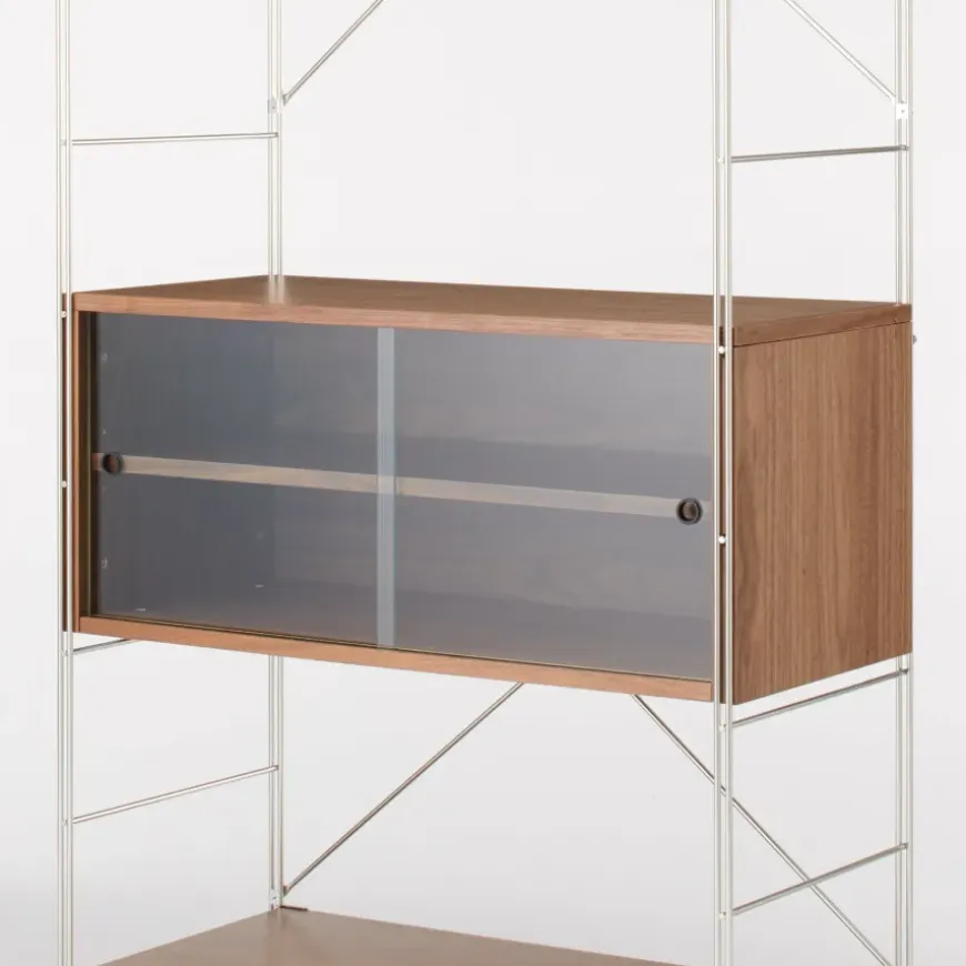 SUS Shelving Unit Box with Glass Door - Walnut