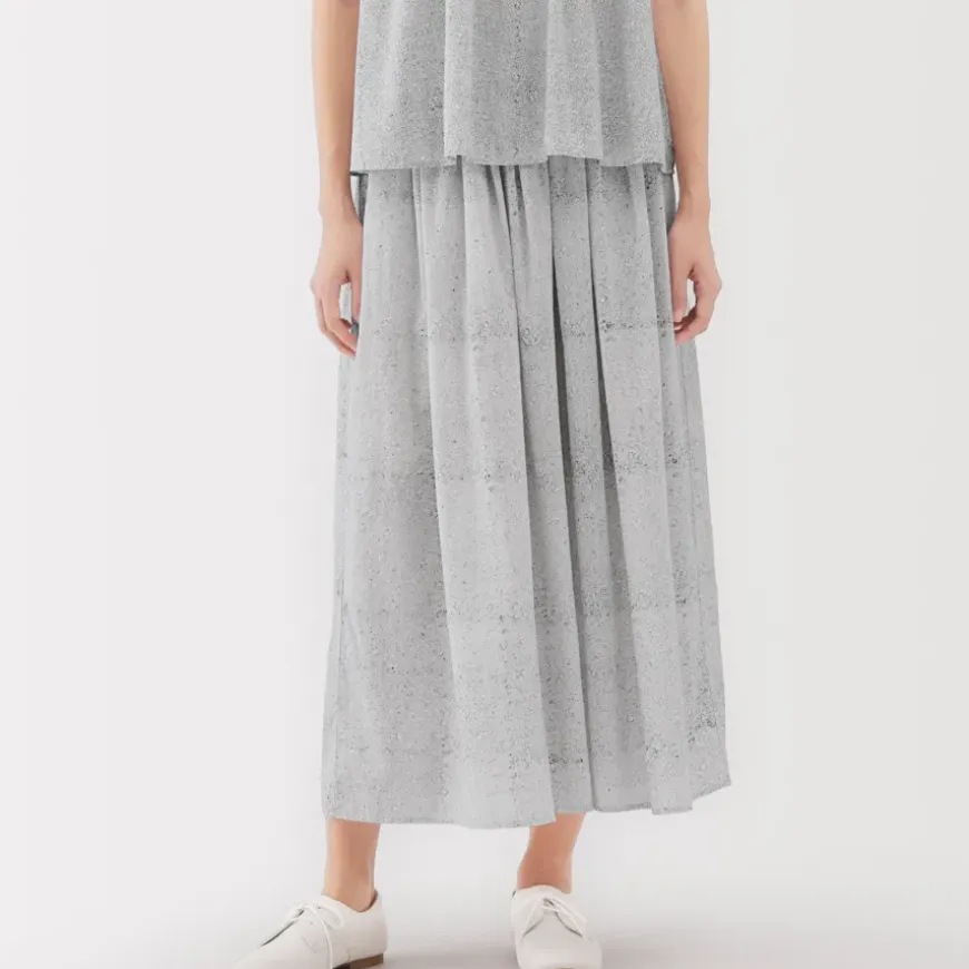 Women's Block Print Gather Maxi-Skirt
