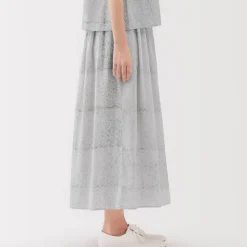 Women's Block Print Gather Maxi-Skirt
