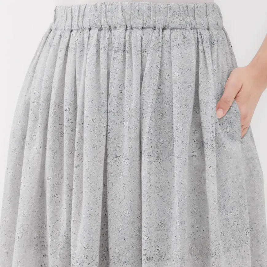 Women's Block Print Gather Maxi-Skirt