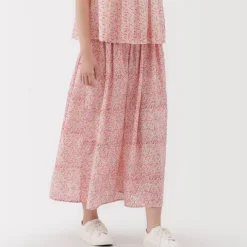 Women's Block Print Gather Maxi-Skirt