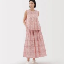 Women's Block Print Gather Maxi-Skirt