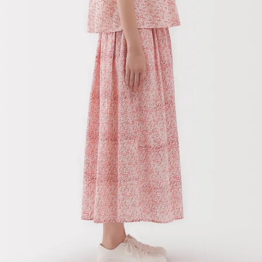 Women's Block Print Gather Maxi-Skirt