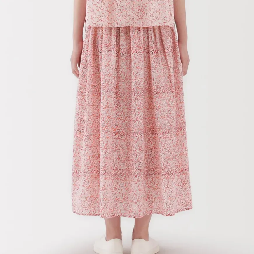 Women's Block Print Gather Maxi-Skirt