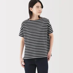 Women's Boat Neck Short Sleeve Striped T-Shirt