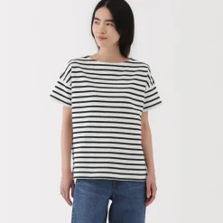 Women's Boat Neck Short Sleeve Striped T-Shirt
