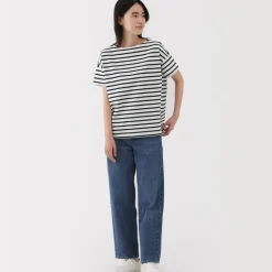 Women's Boat Neck Short Sleeve Striped T-Shirt