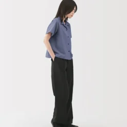 Women's Breathable Seersucker Open Collar Short Sleeve Shirt