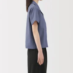 Women's Breathable Seersucker Open Collar Short Sleeve Shirt
