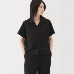 Women's Breathable Seersucker Open Collar Short Sleeve Shirt