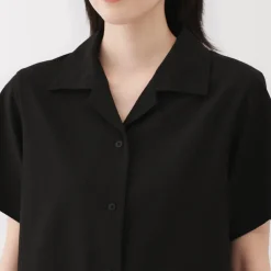 Women's Breathable Seersucker Open Collar Short Sleeve Shirt