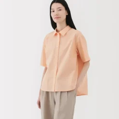 Women's Cool Touch Regular Collar Short Sleeve Striped Shirt