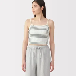 Women's Cotton Stretch Ribbed Cropped Bra Striped Camisole