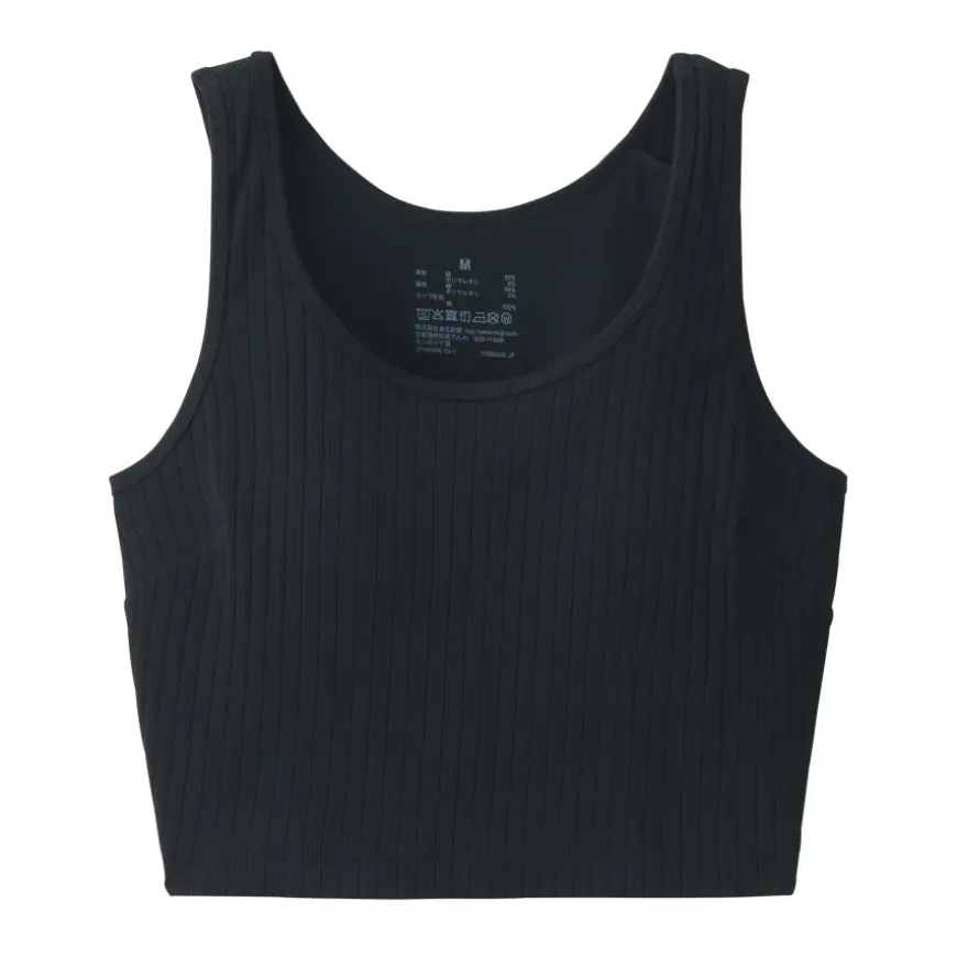 Women's Cotton Stretch Ribbed Cropped Bra Tank Top