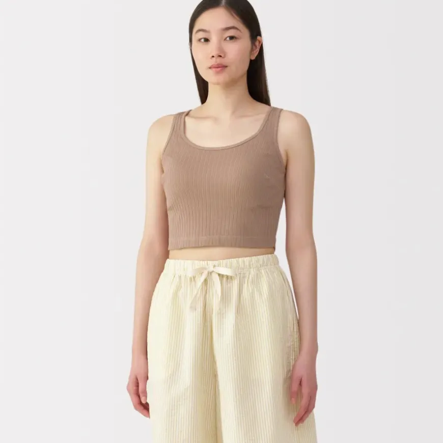 Women's Cotton Stretch Ribbed Cropped Bra Tank Top