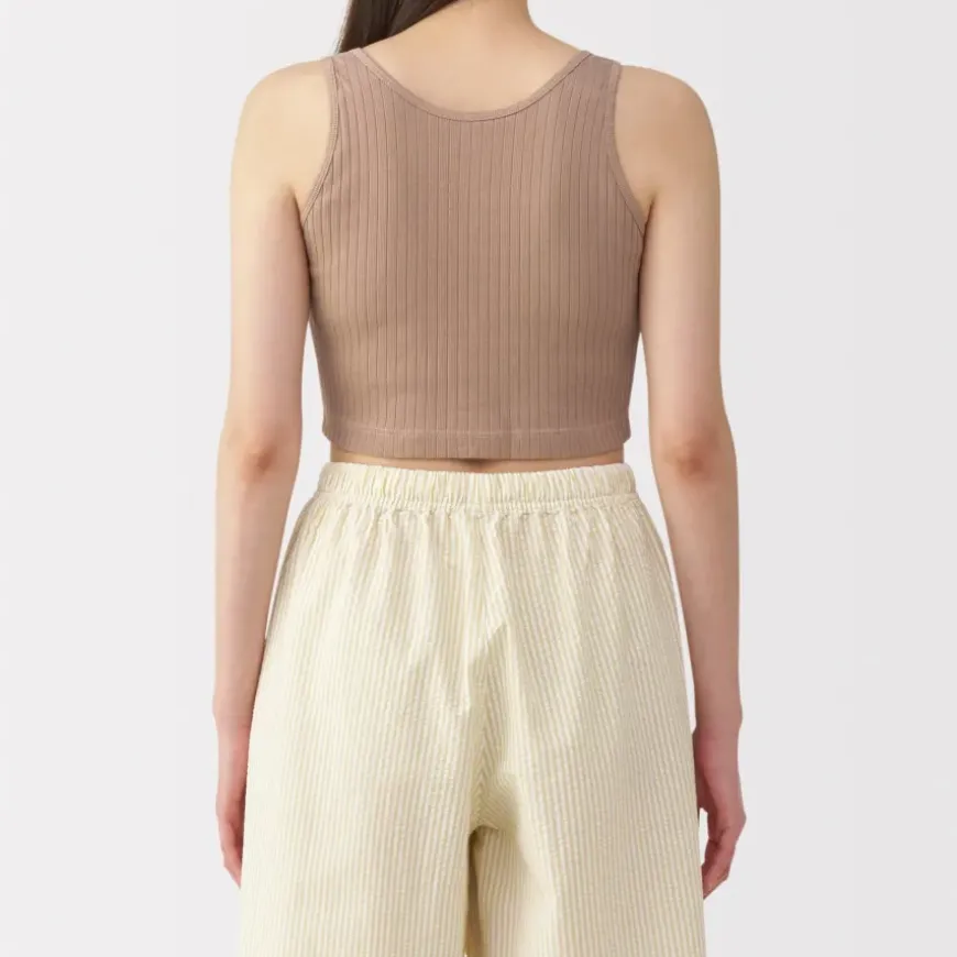 Women's Cotton Stretch Ribbed Cropped Bra Tank Top