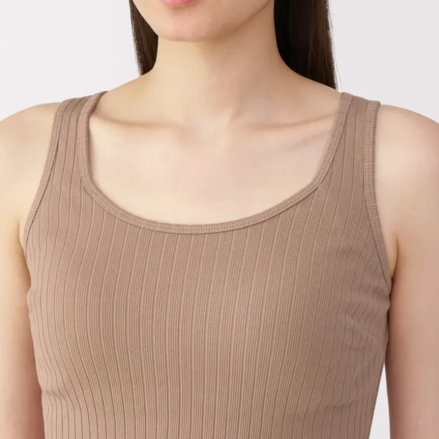 Women's Cotton Stretch Ribbed Cropped Bra Tank Top