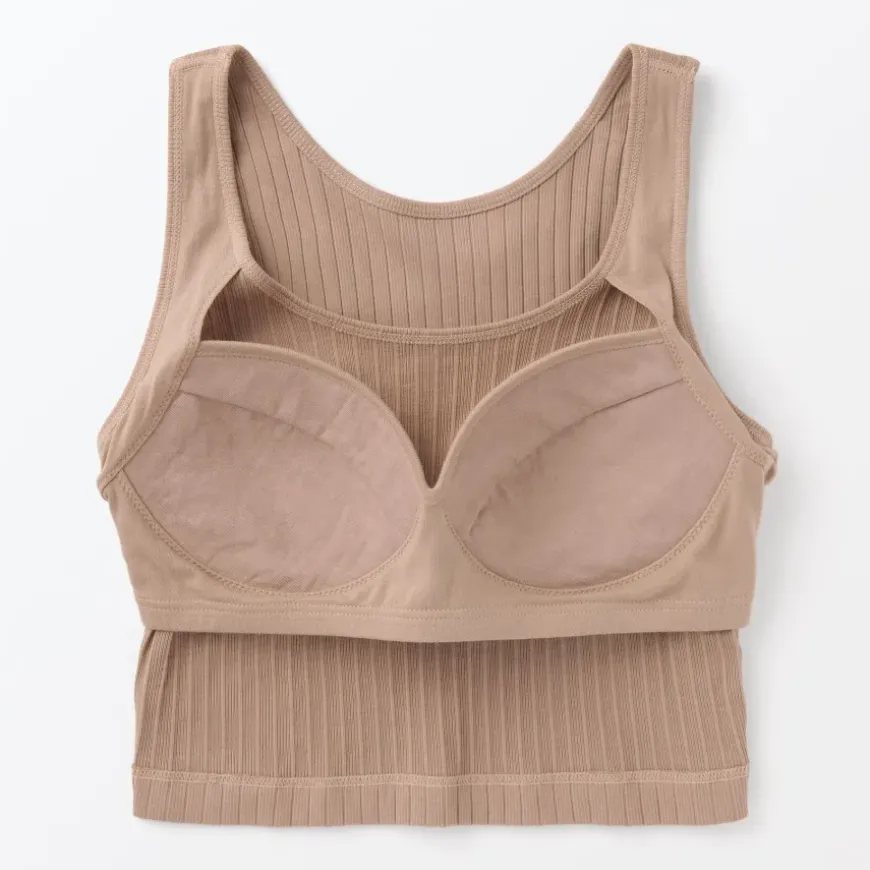 Women's Cotton Stretch Ribbed Cropped Bra Tank Top