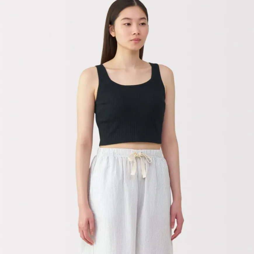 Women's Cotton Stretch Ribbed Cropped Bra Tank Top
