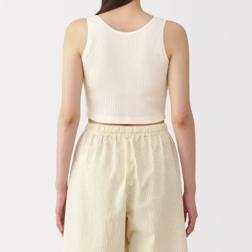 Women's Cotton Stretch Ribbed Cropped Bra Tank Top