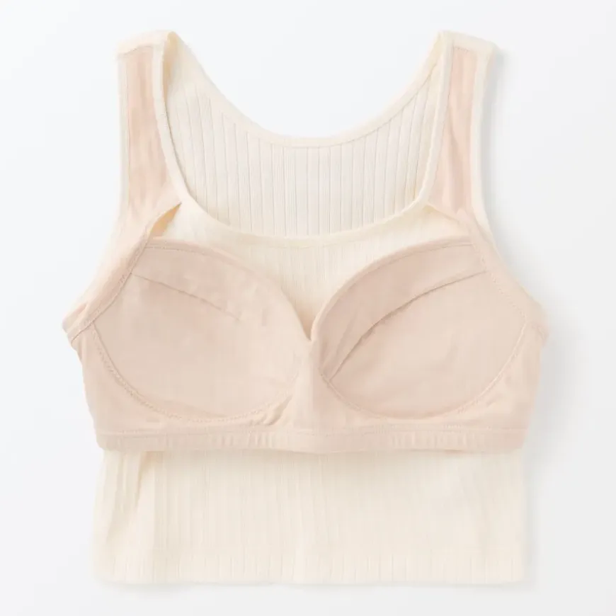 Women's Cotton Stretch Ribbed Cropped Bra Tank Top