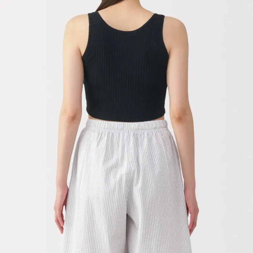 Women's Cotton Stretch Ribbed Cropped Bra Tank Top