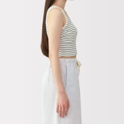 Women's Cotton Stretch Ribbed Cropped Bra Striped Tank Top