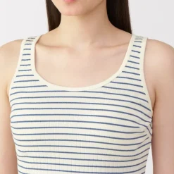 Women's Cotton Stretch Ribbed Cropped Bra Striped Tank Top