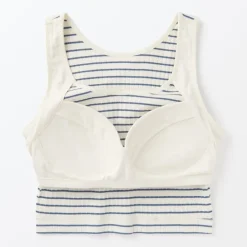Women's Cotton Stretch Ribbed Cropped Bra Striped Tank Top
