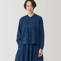 Women's Cotton Voile Indigo Long Sleeve Blouse