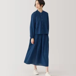Women's Cotton Voile Indigo Long Sleeve Blouse