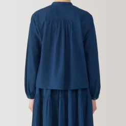 Women's Cotton Voile Indigo Long Sleeve Blouse
