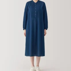 Women's Cotton Voile Indigo Long Sleeve Dress