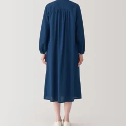 Women's Cotton Voile Indigo Long Sleeve Dress