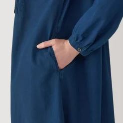 Women's Cotton Voile Indigo Long Sleeve Dress
