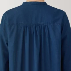 Women's Cotton Voile Indigo Long Sleeve Dress
