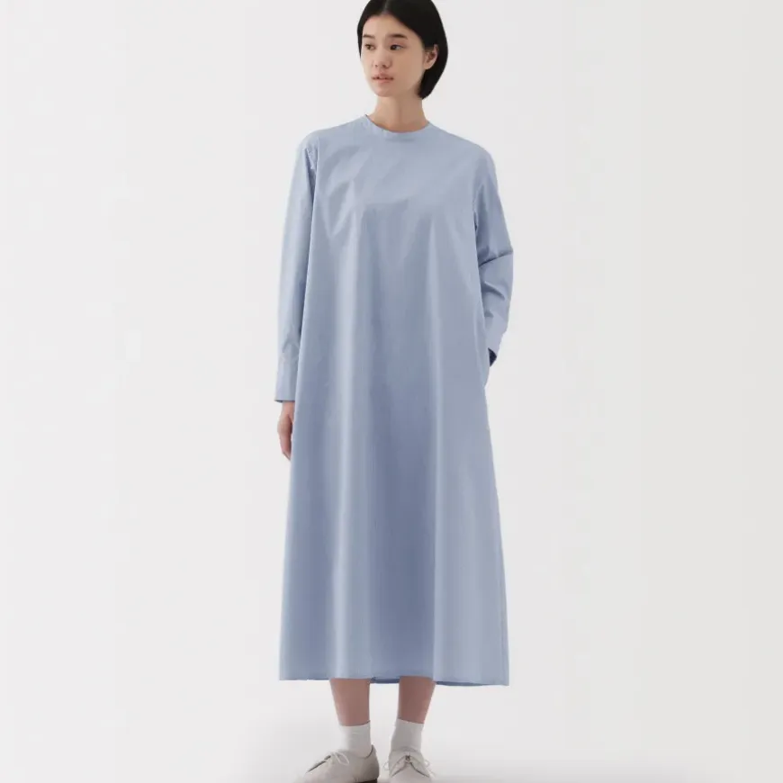 Women's Easy-Dry Broadcloth Long Sleeve Pullover Striped Dress