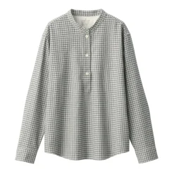 Women's Flannel Stand Collar Long Sleeve Patterned Blouse
