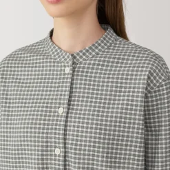 Women's Flannel Stand Collar Long Sleeve Patterned Blouse