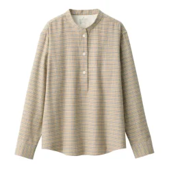 Women's Flannel Stand Collar Long Sleeve Patterned Blouse