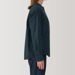 Women's Flannel Stand Collar Long Sleeve Patterned Blouse